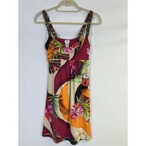 Vintage Y2K Cache Womens Baby Doll Dress Floral Hawaii Tropical Size S